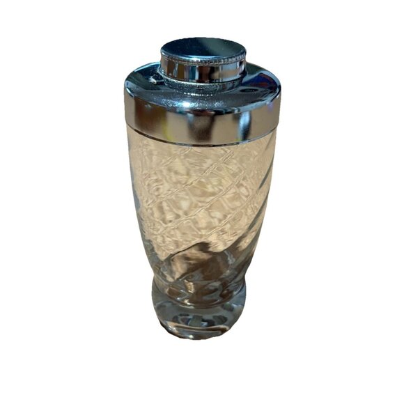 Unbranded Other - VINTAGE ART DECO OPTIC SWIRL GLASS COCKTAIL MARTINI SHAKER CHROME LID